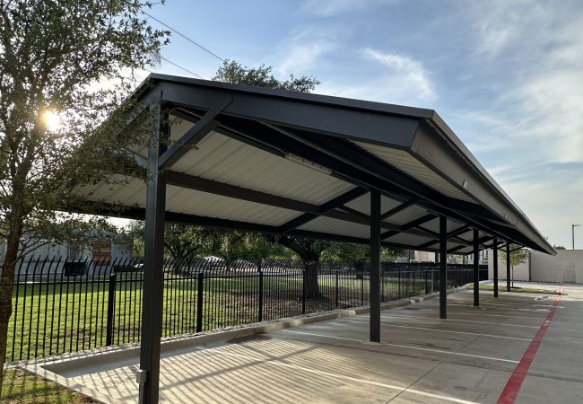 Two-bay carport system with structural steel posts