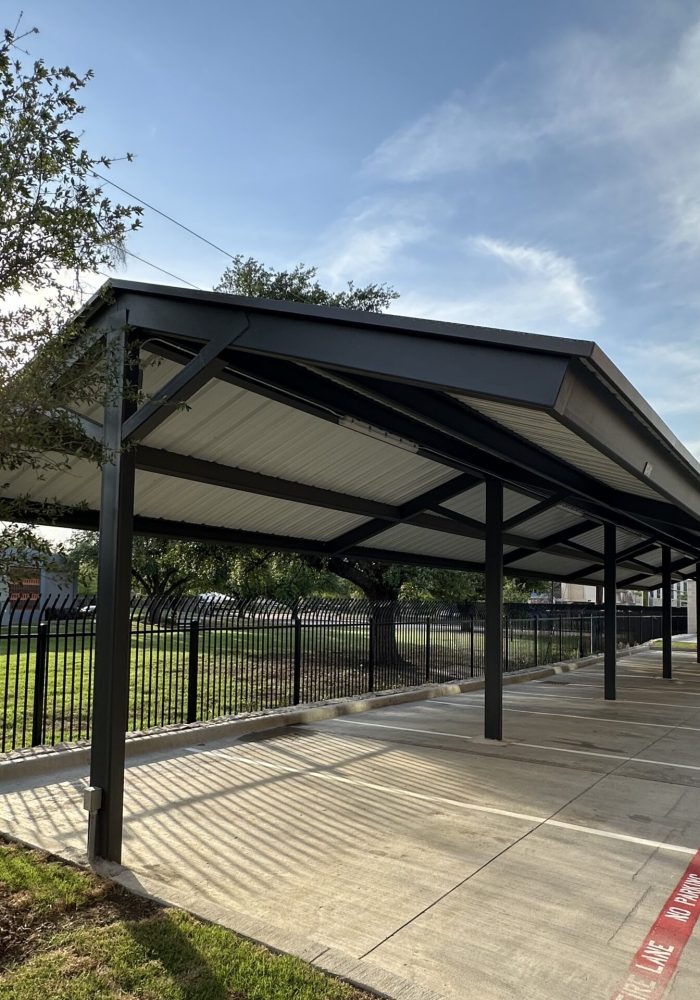 Two-bay carport system with structural steel posts