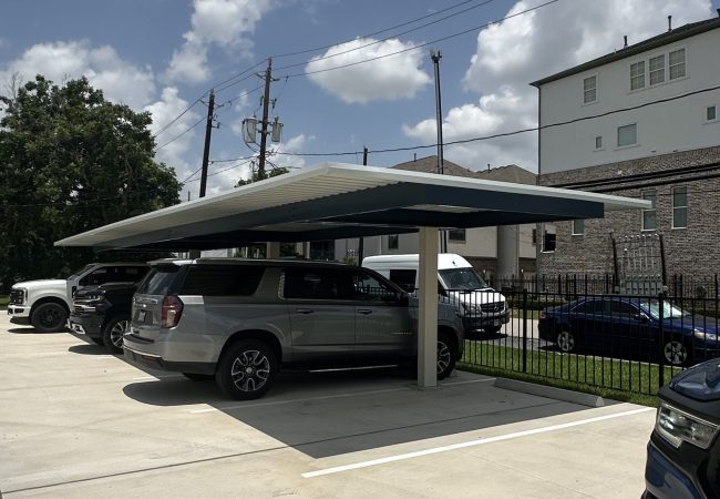 Covered parking with powder-coated steel framing
